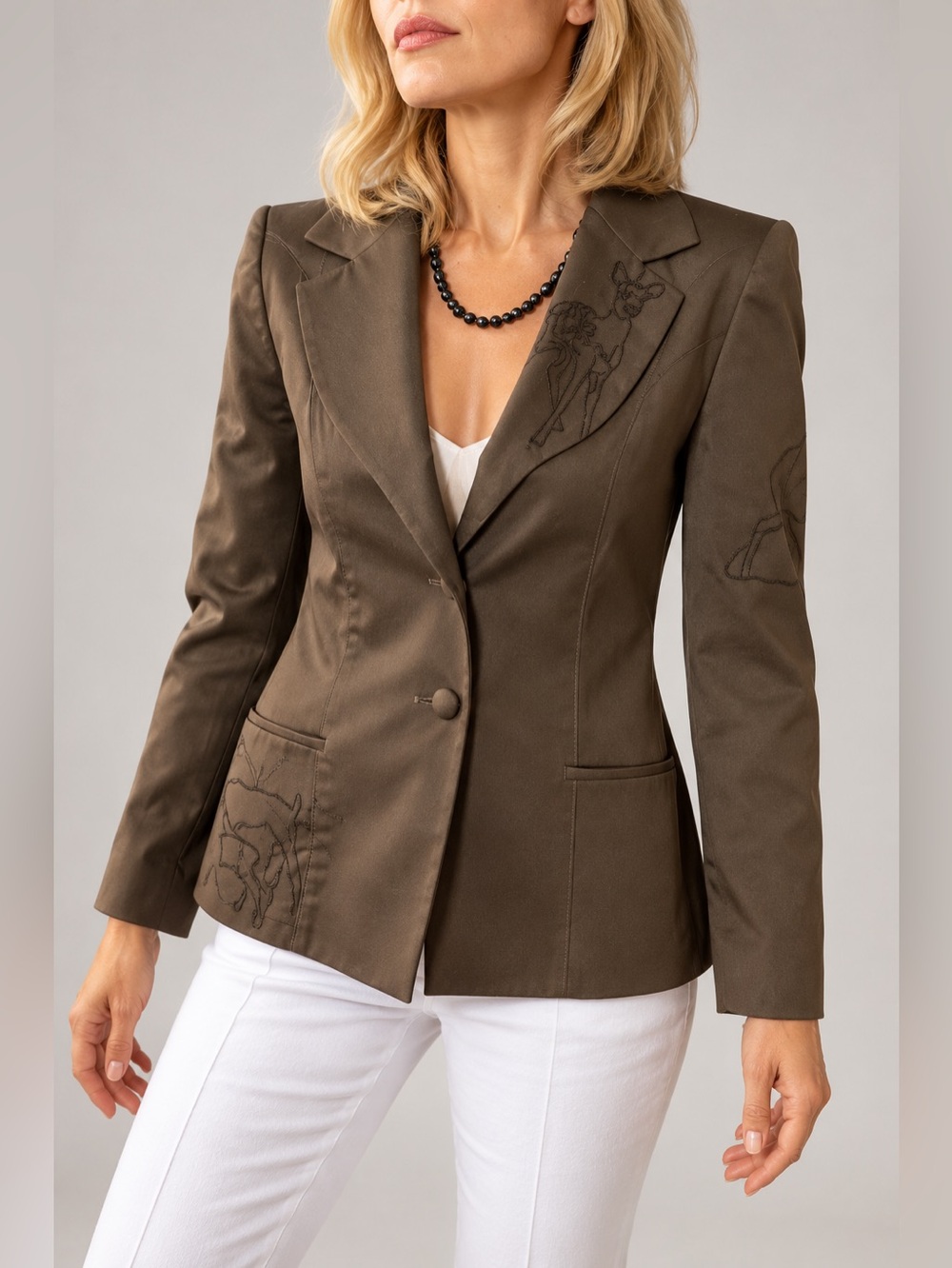 Mushroom Brown tailored Women's Wildfox Blazer with Fawn print size Small